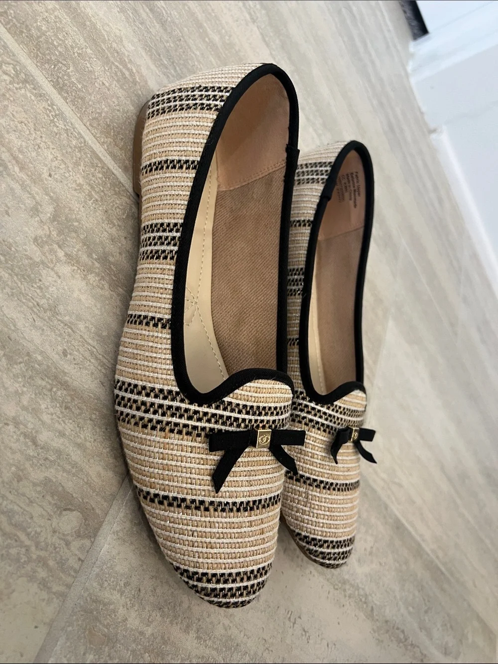 Charter Club Striped Beige and Black Ribbon Loafers